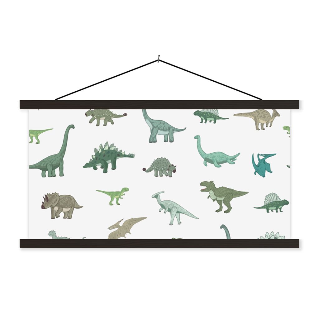 MuchoWow Textilposter Dinosaurier - Grün - Jungen - Braun - Kind - Muster 60x30 cm mit schwarzem Rahmen - Textilien