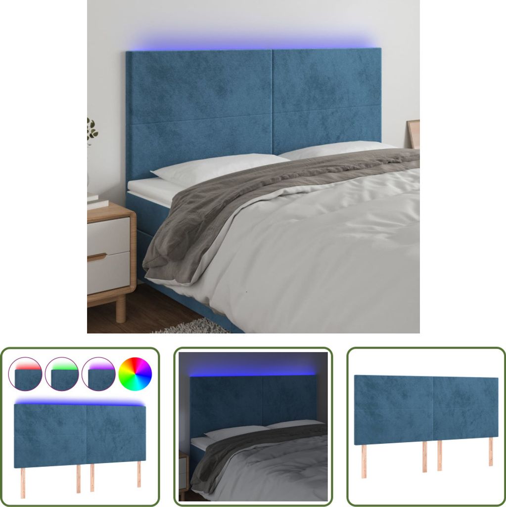 The Living Store LED Kopfteil Dunkelblau 180x5x118/128 cm Samt
