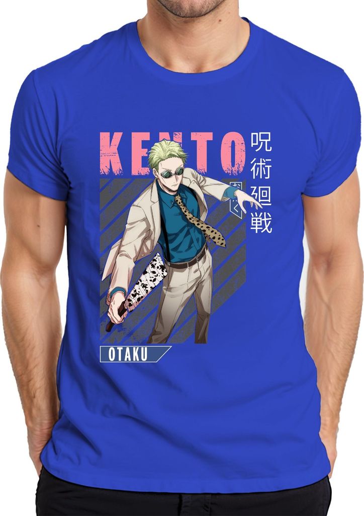 Jujutsu Kaisen Keito 呪術廻戦 Anime Ästhetik Otaku Geschenk Anzug Brille Herren T-Shirt, Blau, XL