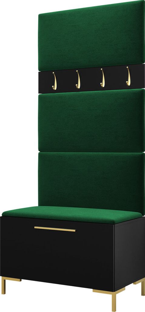 MIRJAN24 Garderoben-Set Zilion III, Garderobe mit 4 Stück Gepolstertes Wandpaneel Pag 84x42 (Schwarz + Gold, Manila 35)