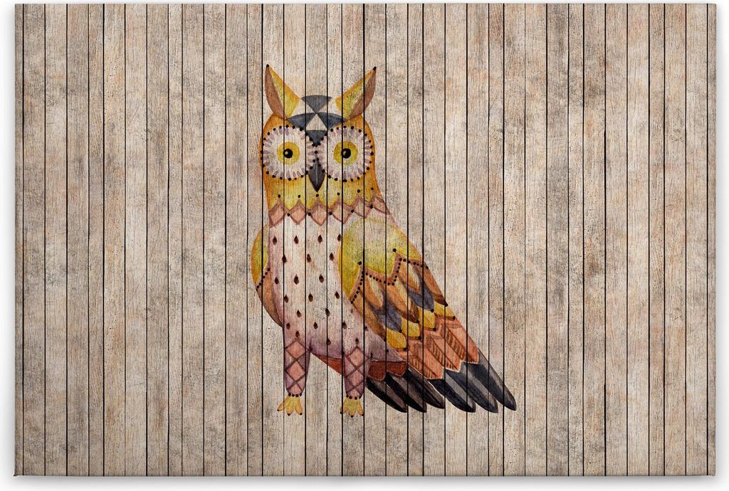 Leinwandbild Eule 60 x 90 cm - Wandbild Vogel Braun Gelb - Keilrahmen Tiere Wohnzimmerdeko Wanddeko Wandgemälde