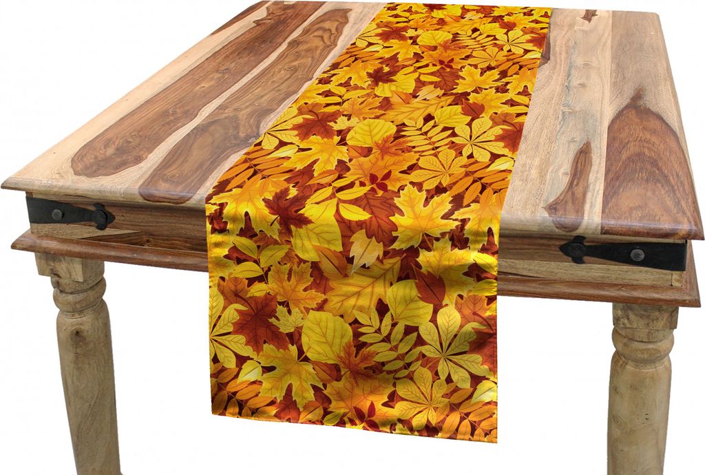 ABAKUHAUS Baum Tischläufer, Shady Fall Oak Maple Leaf, Esszimmer Küche Rechteckiger Dekorativer Tischläufer, 40 x 180 cm, Braun Gelb Ringelblume