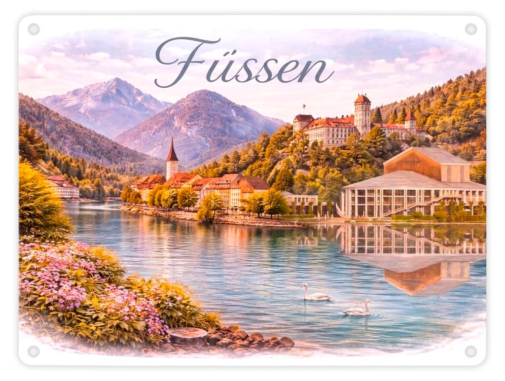 Füssen Allgäu Alpen See Metallschild in 15x20 cm Landschaft