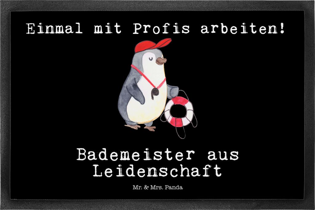 Mr. & Mrs. Panda Fußabstreifer Bademeister Leidenschaft 50 x 75 cm - Schwarz - Geschenk, Eingangsteppich, Schwimmbad, Schmutzmatte, fußmatte, Ret...