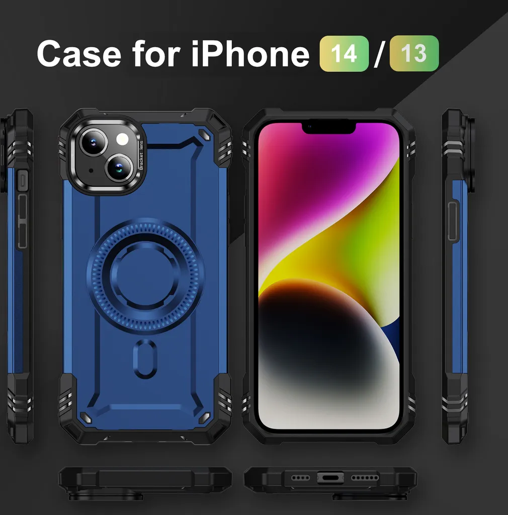 Custodia iPhone 14 Blu Magnetica con Supporto | Elegante e Robusta - 2