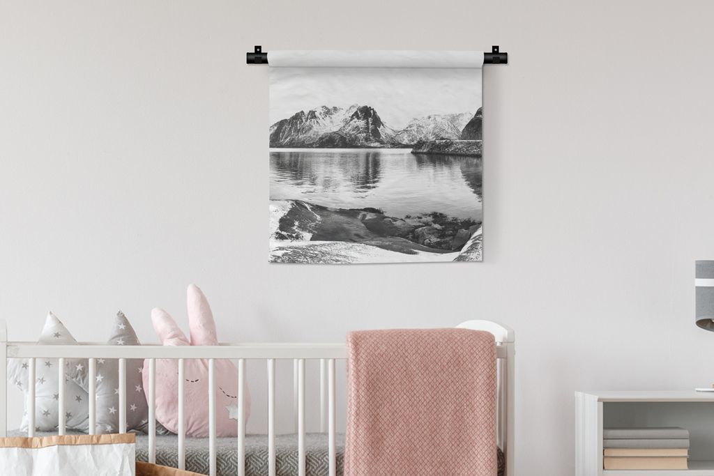 MuchoWow Wandteppich Wandbehang Winter - Mehr - Schwarz - Weiß 60x60 cm Tapisserie Dekoration Wandtuch - Dekorationen - Wand Decke