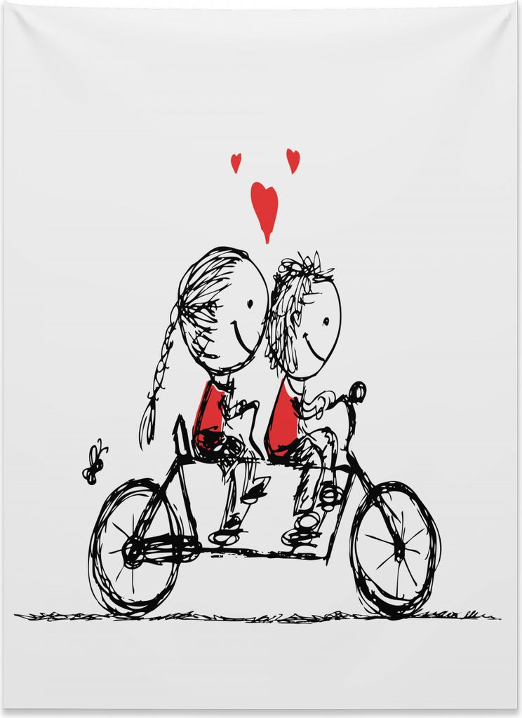 Abakuhaus Liebe Wandteppich, Paare, die zusammen radfahren aus Weiches Mikrofaser Stoff Kein Verblassen Klare Farben Waschbar, 110 x 150 cm, Scharl...
