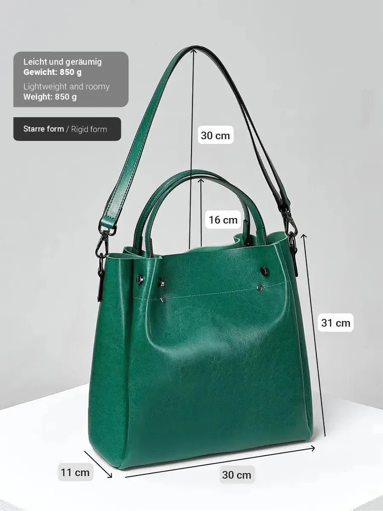 Grand sac cabas Aster en cuir véritable vert - Sac à main chic femme - 4