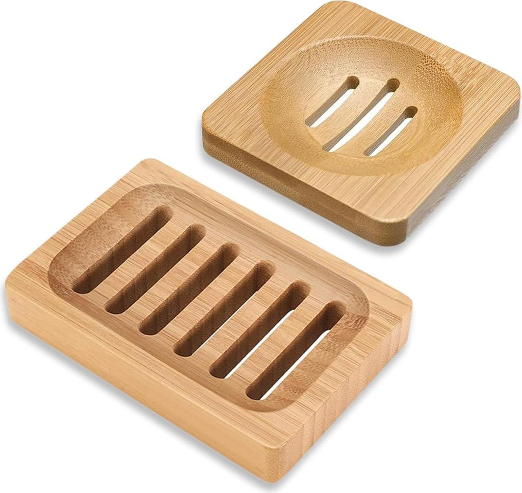 2 Stück Bambus Seifenschale mit Ablauf, Seifenhalter Dusche Holz Seifenablage Natürliche Hölzerne Bambus, Handgefertigte Seifenkiste Seifen Box Set