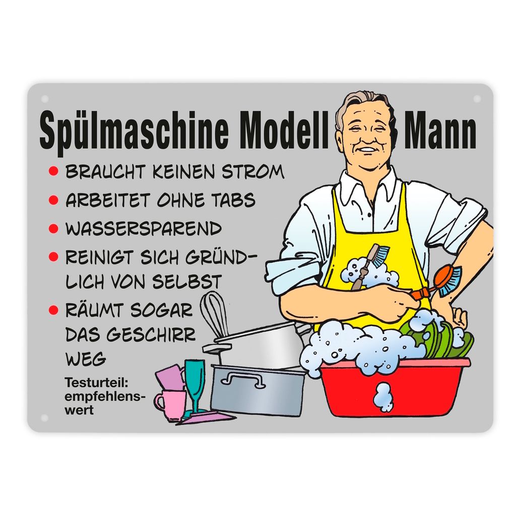 Hausmann Metallschild XL in 21x28 cm mit Spruch Spülmaschine Modell Mann