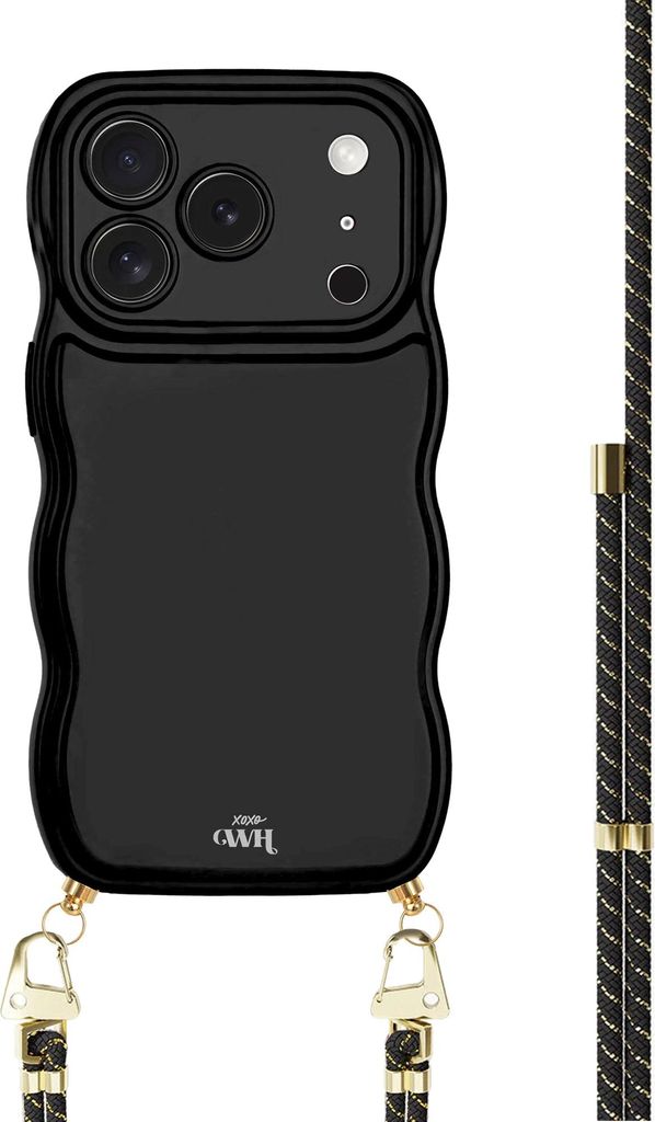 Glossy Wavy Cord Case Black - Gold Goddess - iPhone 17 Pro