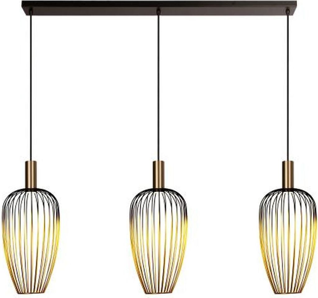 Pendelleuchte Metall GU10 H: max. 170 cm Frame Schirm in Schwarz Gold 3-flammig länglich Modern