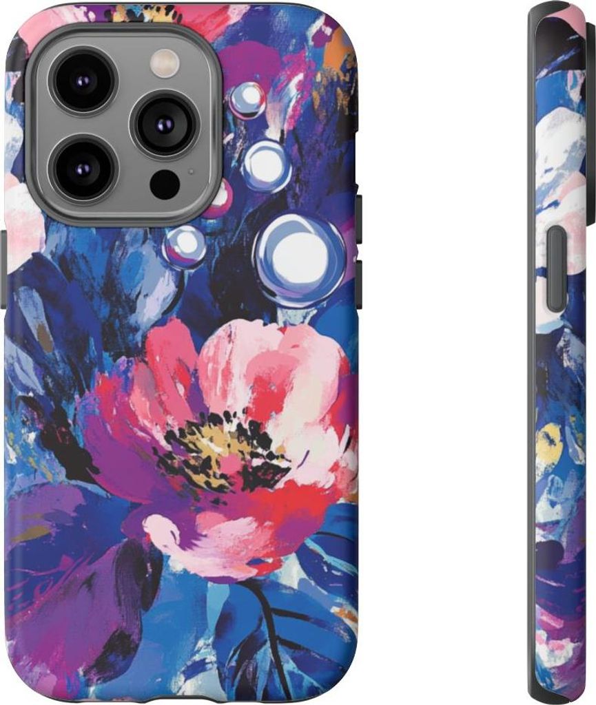 Abstraktes Blumenmotiv mit Perlendetails – Handyhülle Kompatibel mit iPhone 14 Pro