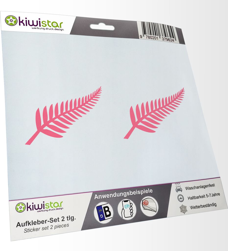 Kiwistar - 2x Kennzeichenaufkleber - hellrosa - 21 mm Silver Fern - Neuseeland - Kiwis Aufkleber für Auto, Laptop, Fahrrad, LKW, Motorrad Mehrfarb...