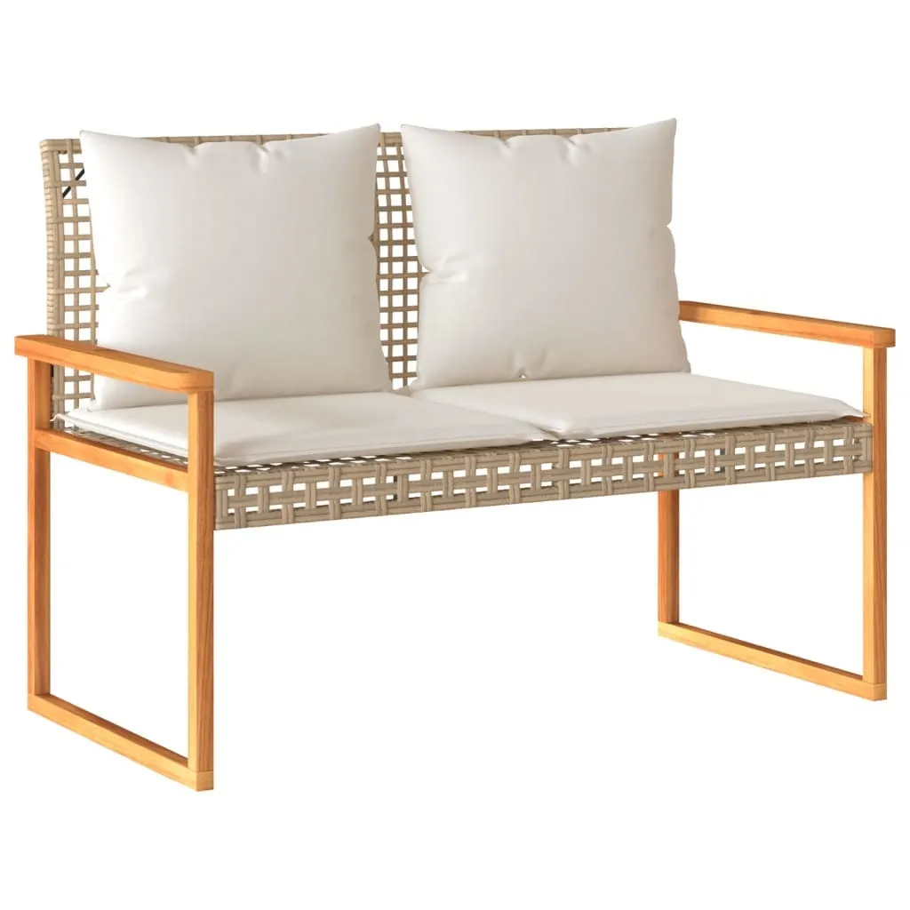 SYFAX™ Panca da Giardino con Cuscino Beige Misto Polyrattan e Acacia