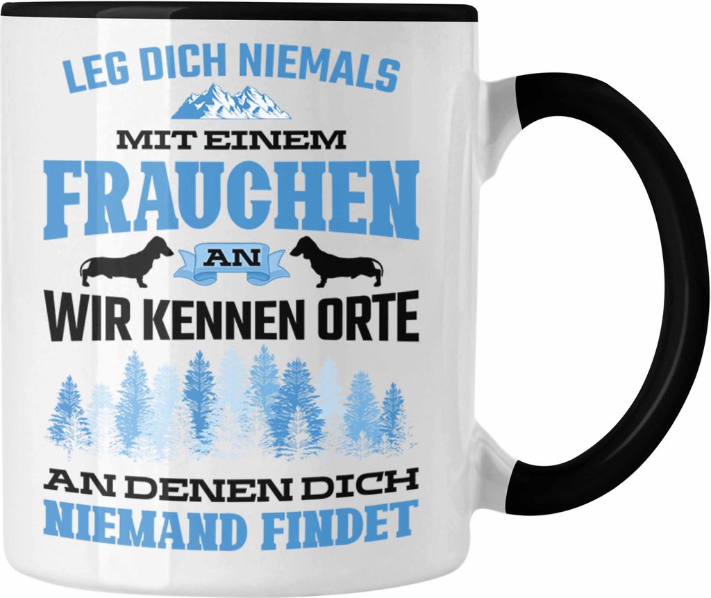 Trendation - Frauchen Tasse Geschenk Lustig Spruch Hundebesitzerin Geschenke Hund (Schwarz)