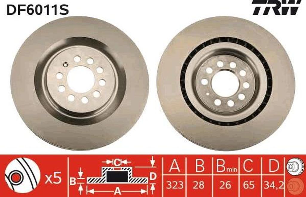 TRW DF6011S Bremsscheibe OE 1ML615301 kompatibel mit Leon