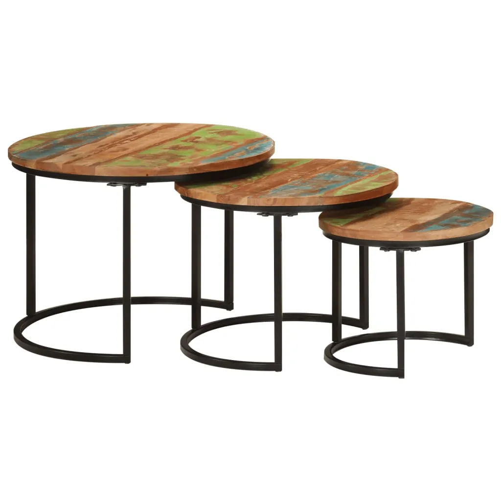 Table Basse Robuste en Bois Recyclé 3 pcs - Solution Salon Durable - 10