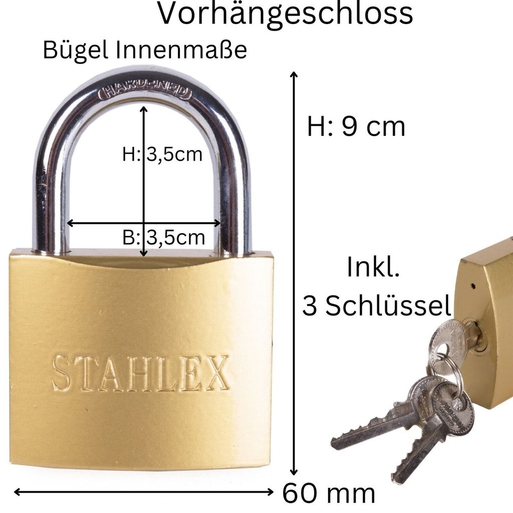 Massives Vorhängeschloss Bügelschloss Hangschloss rostfrei Bügelschloss 60mm