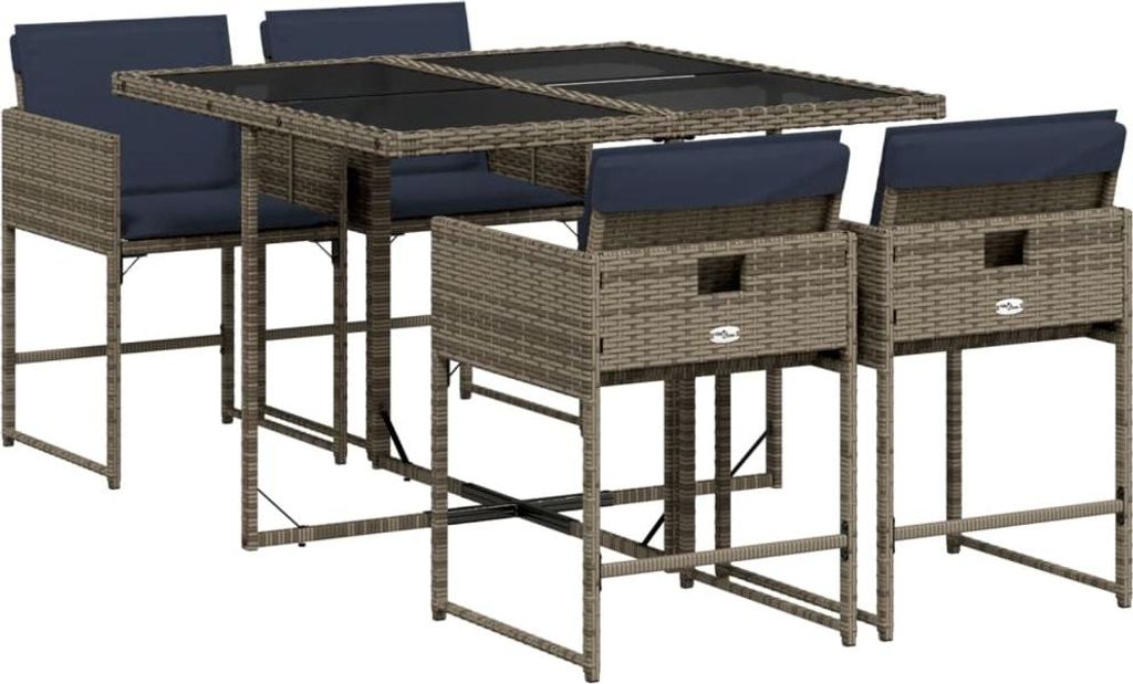 vidaXL 5-teiliges Garten-Ess-Set mit Kissen, grau, Polyrattan