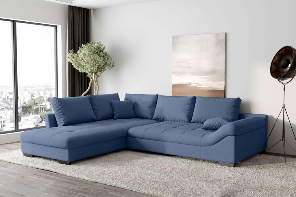 99rooms Terra Ecksofa Strukturstoff NEVE Blau Links ohne Schlaffunktion