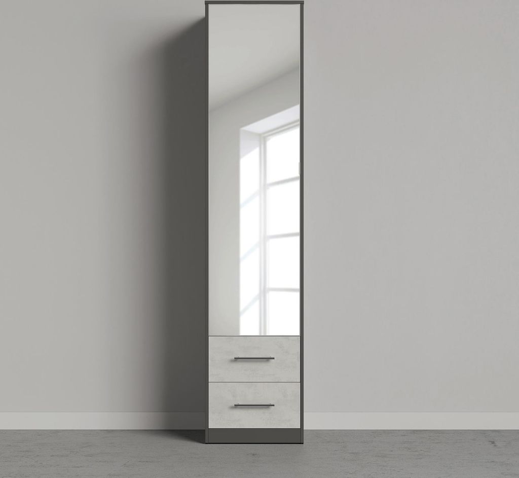 SMARTBett Spiegelschrank Kleiderschrank mit Spiegeltür 50cm Anthrazit/Beton