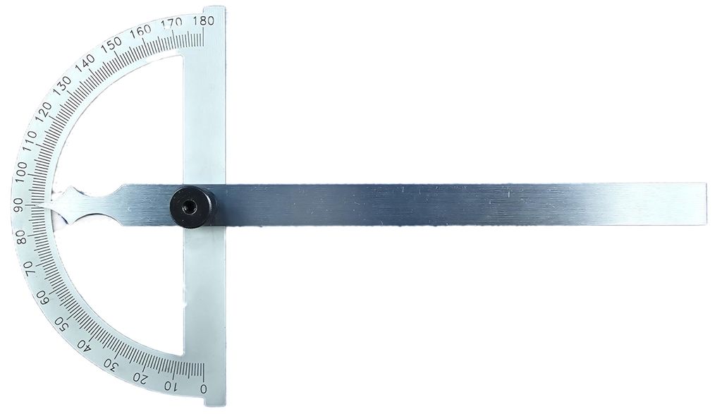 WRS Präz.-Gradmesser/Winkelmesser, Skala mattverchromt, blendfrei, mit Metall-Feststellschraube, 0-180°, im Etui, Größe: 80 x 120 mm