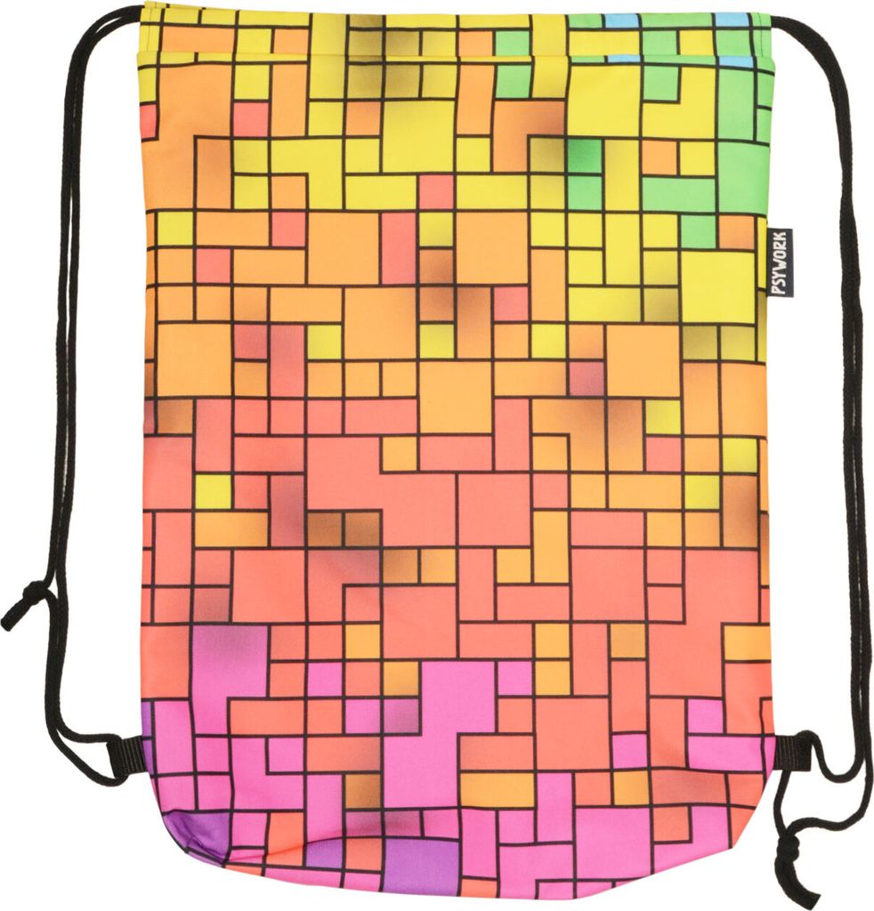 PSYWORK Schwarzlicht Turnbeutel Rucksack Neon Fancy Rainbow Pixel UV-aktiv Tote Bag Stoffbeutel Stofftasche