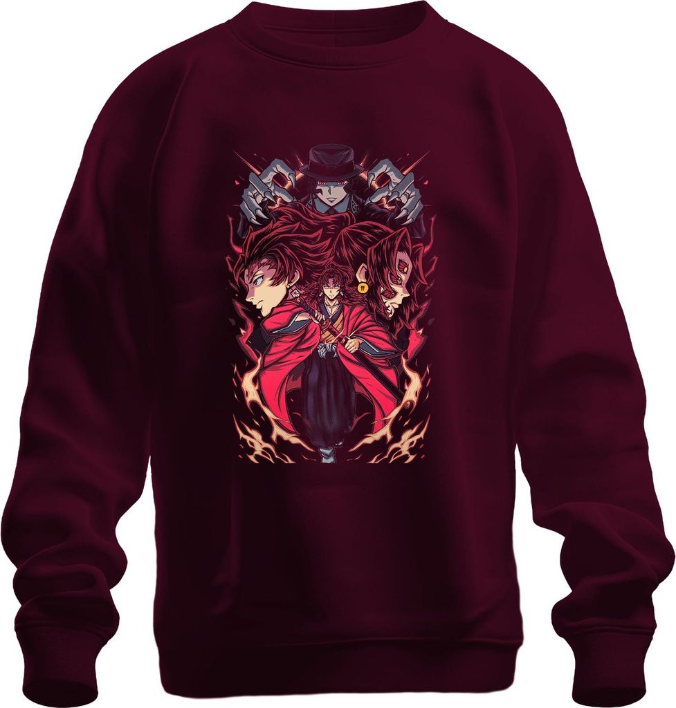 Samurai Katana Dämonenjäger Feuer Maske Anime Manga düster Uni Sweatshirt Pullover, Burgundy, XL