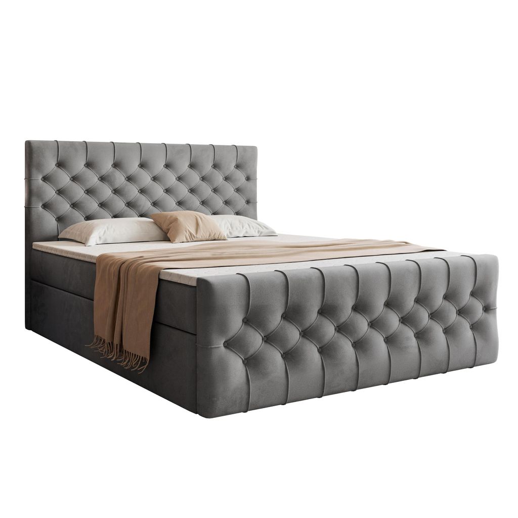 HEKIERT MEBLE Kontinentalbett KEMER 200 x 200 cm mit Matratze GRAU