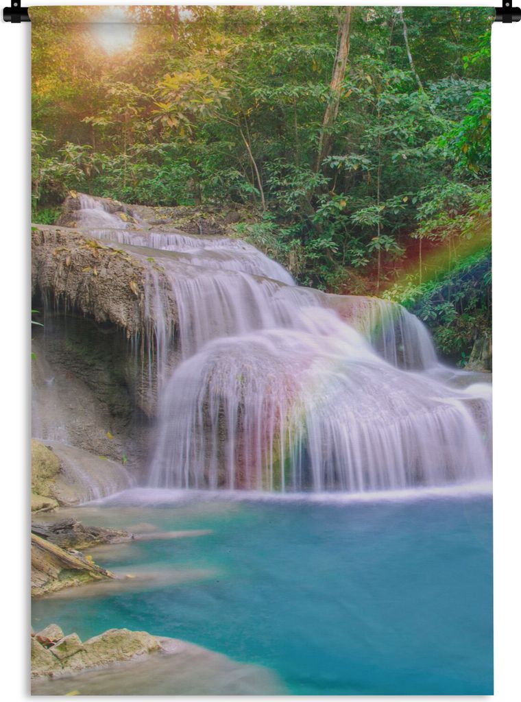 MuchoWow Wandteppich Wandbehang Regenbogen - Sonne - Wasserfall - Natur 120x180 cm Tapisserie Dekoration Wandtuch - Schlafzimmer - Dekorationen f...