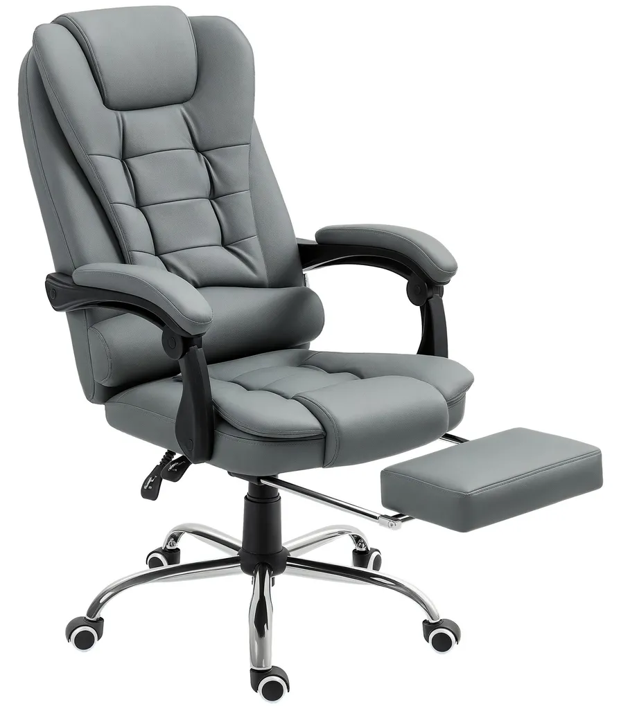Fauteuil de bureau pour télétravail gris inclinable et roulettes souples