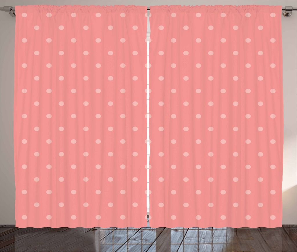 ABAKUHAUS Rose Rustikaler Vorhang, Altmodische Tupfen, Wohnzimmer Universalband Gardinen mit Schlaufen und Haken, 280 x 175 cm, Korallenrot Puder Rosa