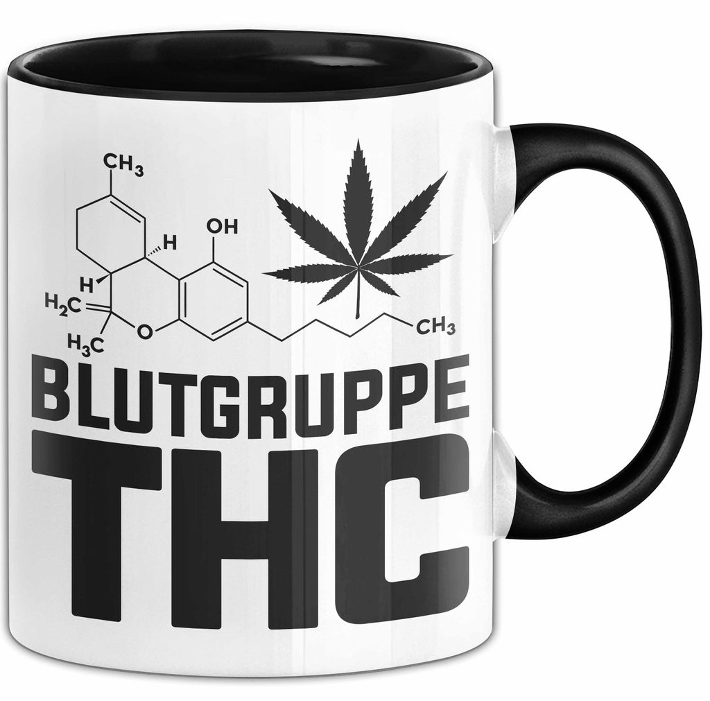 Kiffer Blutgruppe Thc Gras Tasse Geschenk Cannabis Kiffer Geschenkidee (Schwarz)