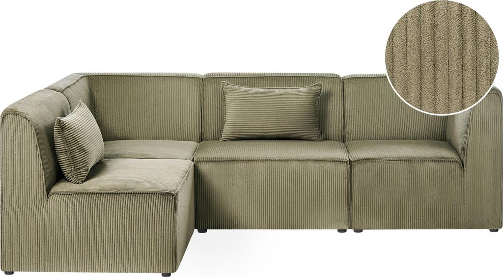 BELIANI Modulsofa Grün Cord 4-Sitzer Rechtsseitig aus 4 Modulteilen mit Armlehnen Modernes Retro Design Ecksofa Sofa Wohnzimmer