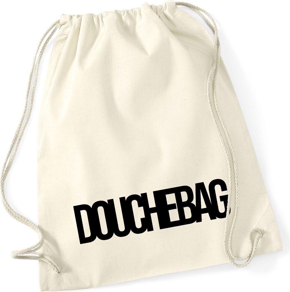 Huuraa Turnbeutel Douchebag Schriftzug 12 Liter Natural Baumwolle Rucksack Geschenkidee