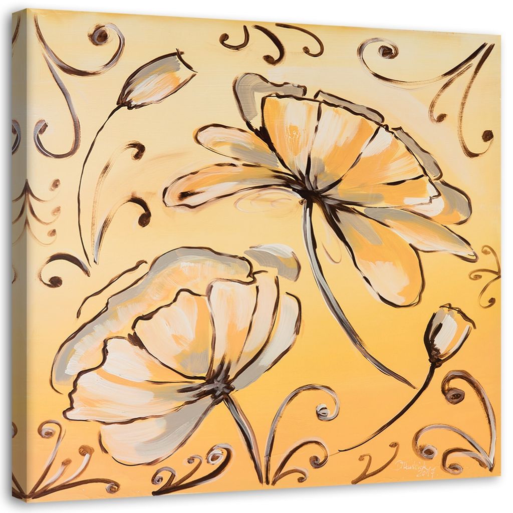 Leinwandbild gelbe blumen 60x60 cm Feeby beige wandbild bereit zum aufhängen
