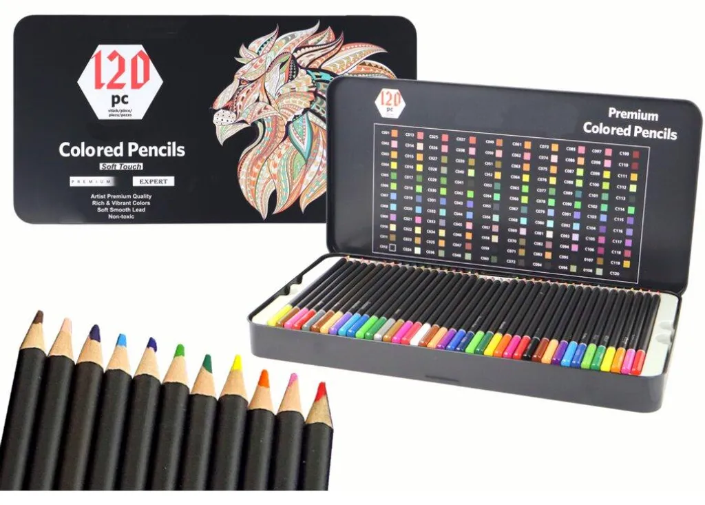 Boîte de 120 crayons de couleur pour art-thérapie et dessin artistique