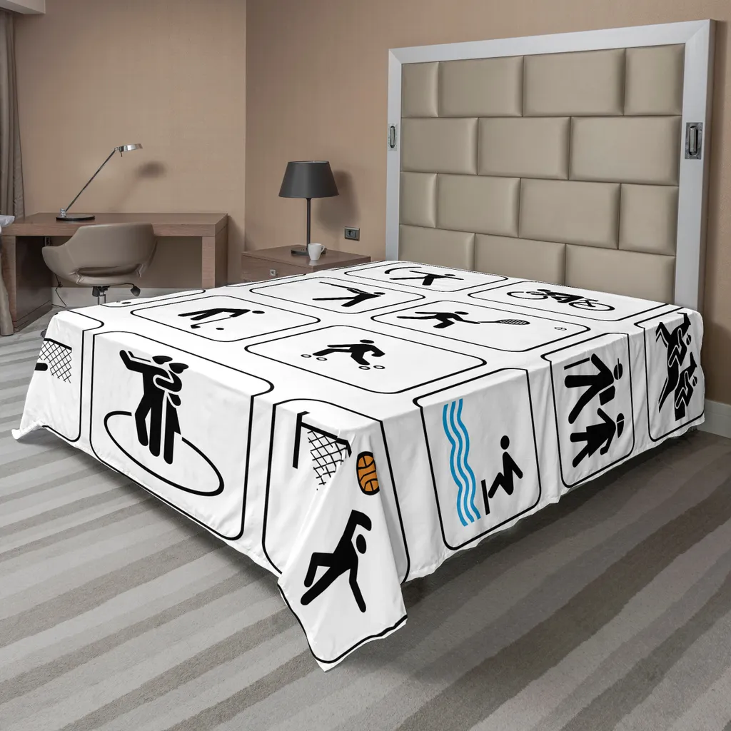 Drap de lit anti-plis et facile d'entretien motif sports jeux blanc et noir