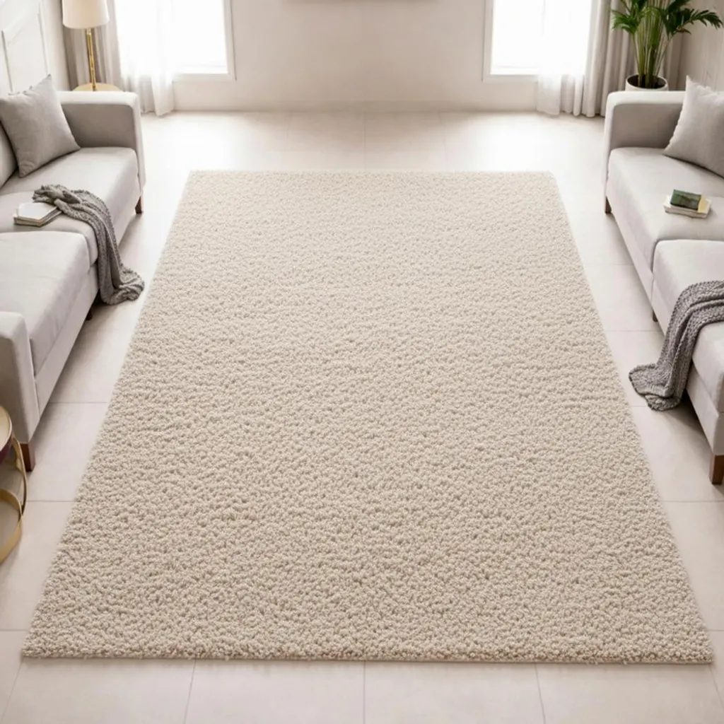 Tapis moderne à poils longs crème-beige 140x200 cm - Douceur Shaggy