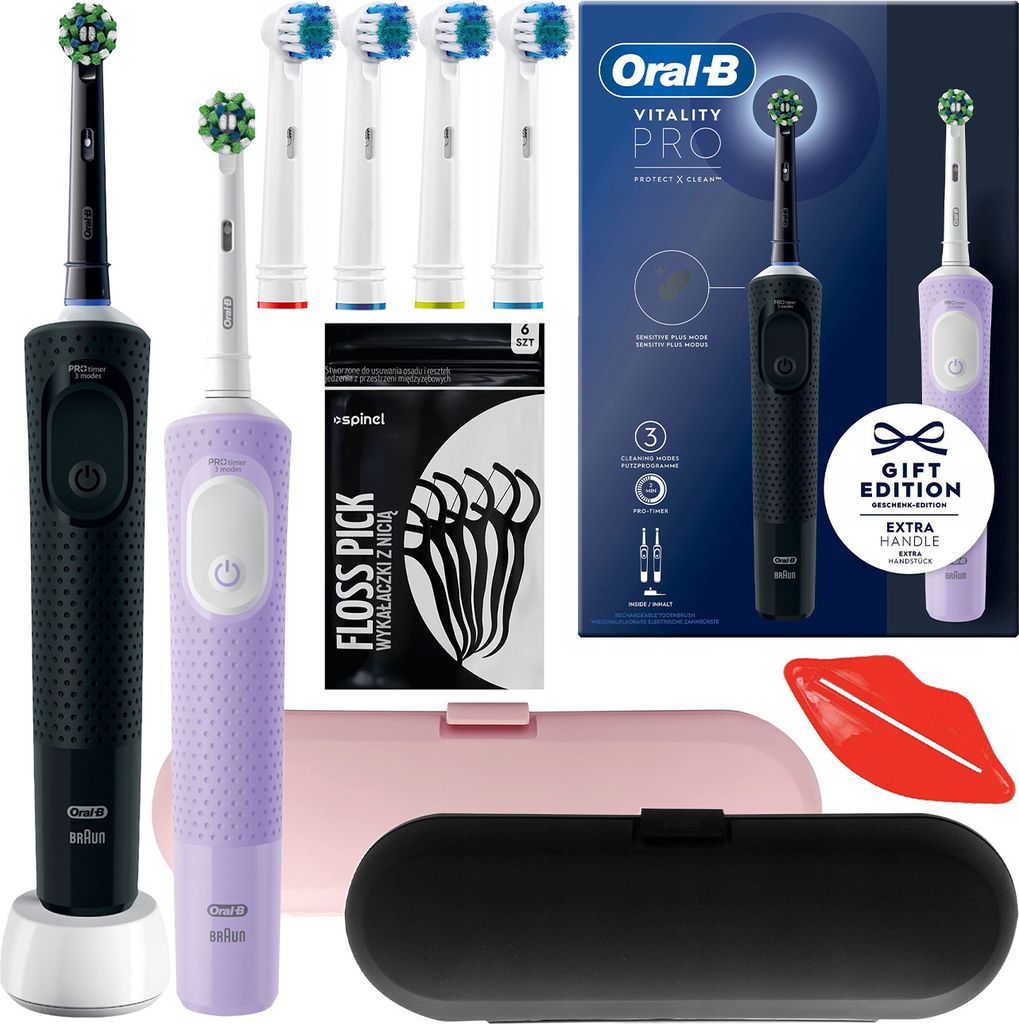 Oral-B Vitality Pro D103 Duo Lila Schwarz Elektrische Zahnbürsten Set