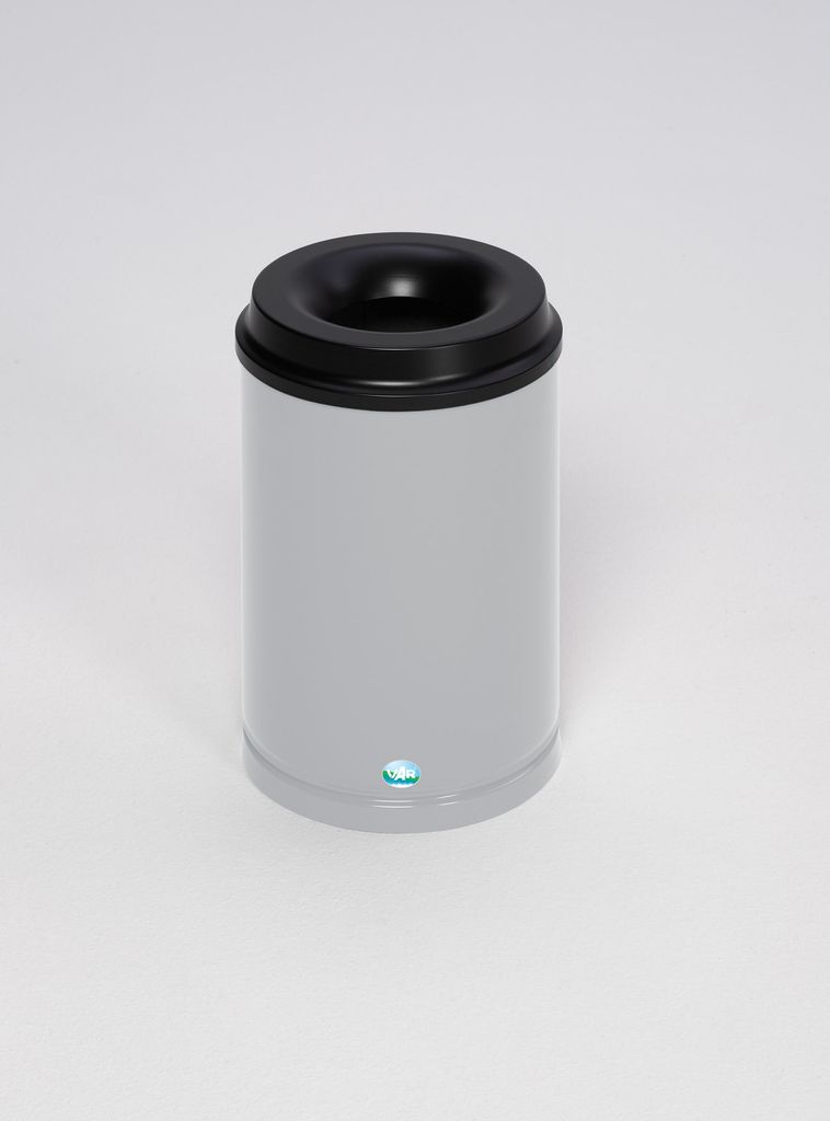 Selbstlöschender Papierkorb | 15 Liter, HxBxT 37x25x25cm | Verzinkter Stahl | Grau