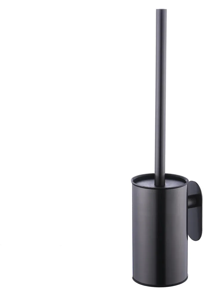 Set brosse WC murale noire en métal robuste avec fixation sans perçage