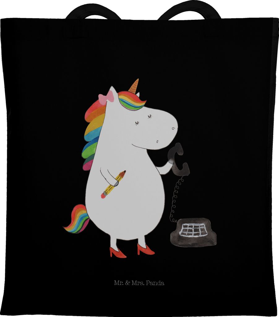 Mr. & Mrs. Panda Shopping Tasche Einhorn Sekretärin - Schwarz - Geschenk, Schultasche, Büro, Tote Bag, Unicorn, Einkaufstasche, Einhörner, Recht...