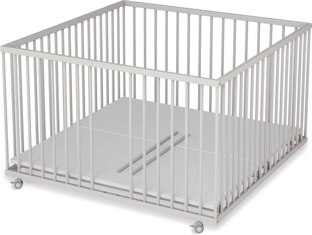 Laufgitter XXL 120x120 cm mit 3 Stück Schlupfsprossen - weiß mit Matratze