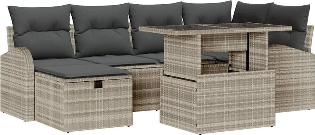 Garten-Sofa-Set mit Kissen 7 pcs Hellgrau Poly Rattan