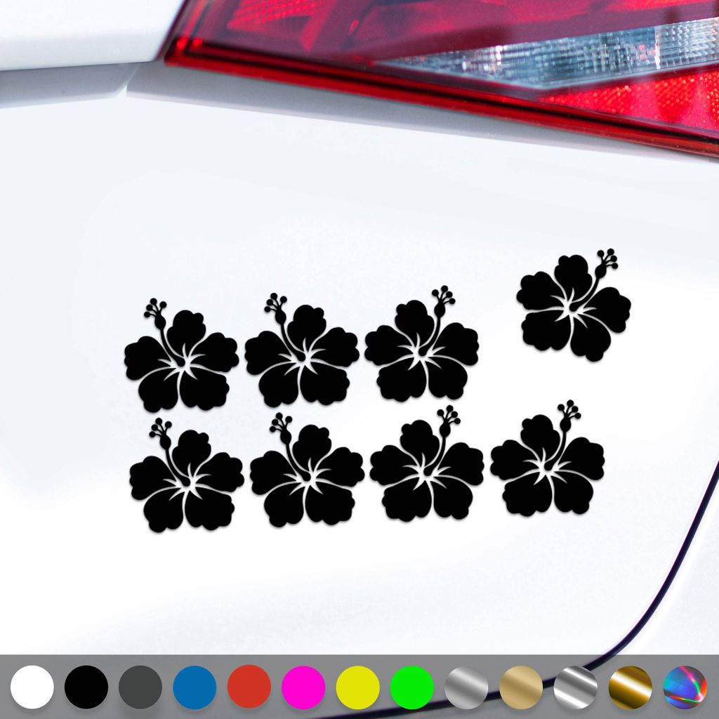 PantherPixel Hibiskusblüten Aufkleber Set Hibiskuspflanze Sticker Auto Geschenkidee Farbe Schwarz