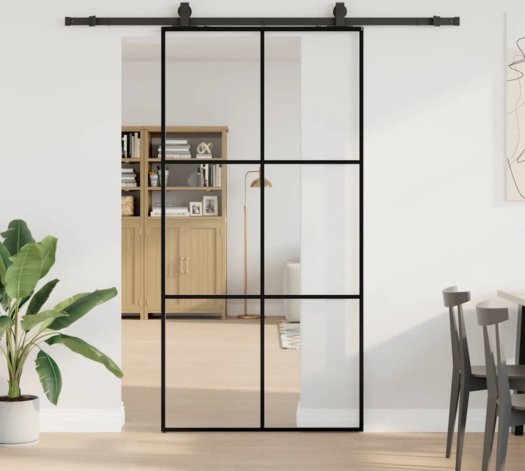Schlichtes Schiebetür mit Beschlag Schwarz 102x205 cm ESG-Glas - Zimmertüren DE1609026 2parcel