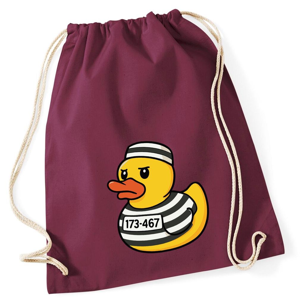 Huuraa Turnbeutel Quietscheente Gefängnis Gummiente Knast 12 Liter Burgundy Baumwolle Rucksack Geschenkidee