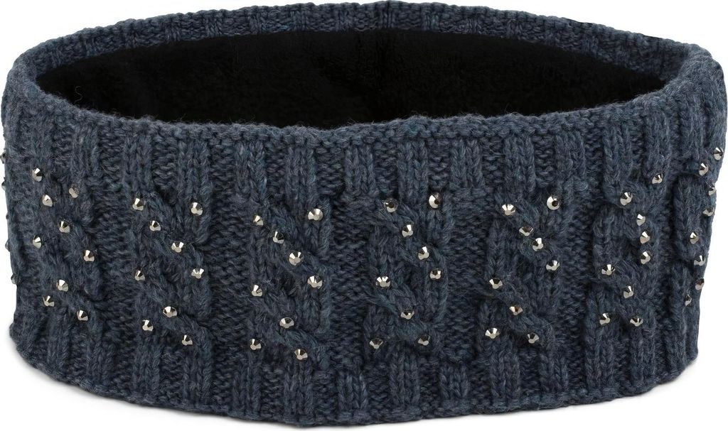 styleBREAKER Damen Stirnband mit Zopfmuster und Strass, weiches Fleece Innenfutter, Haarband, Headband 04026001